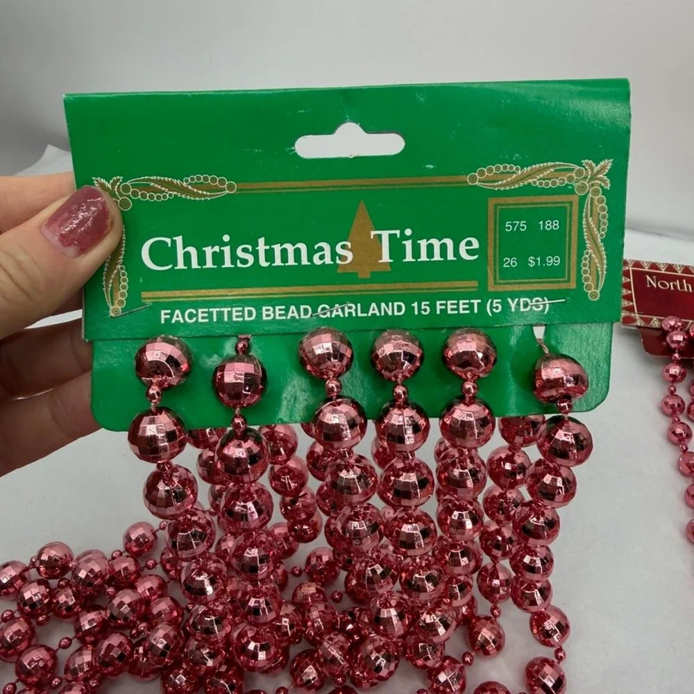 Beaded Garland Strands VTG Pink Metallic VTG Christmas Time Holiday Mixed LOT